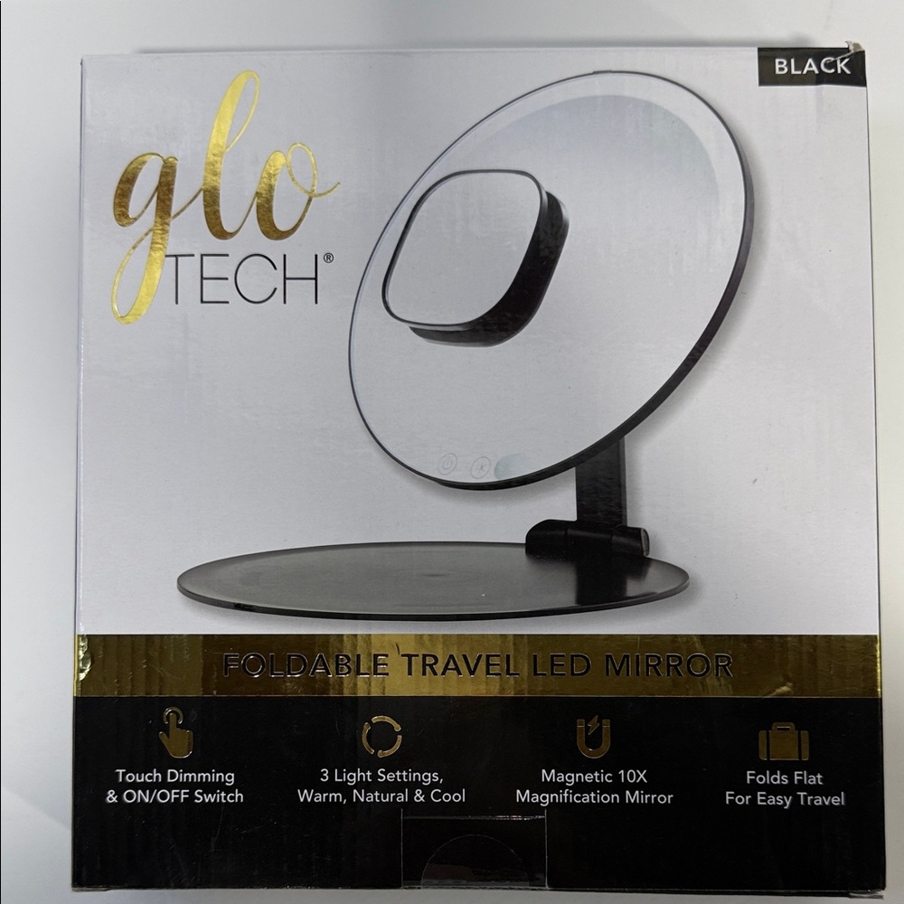 Glo Tech Black Foldable Travel LED Mirror